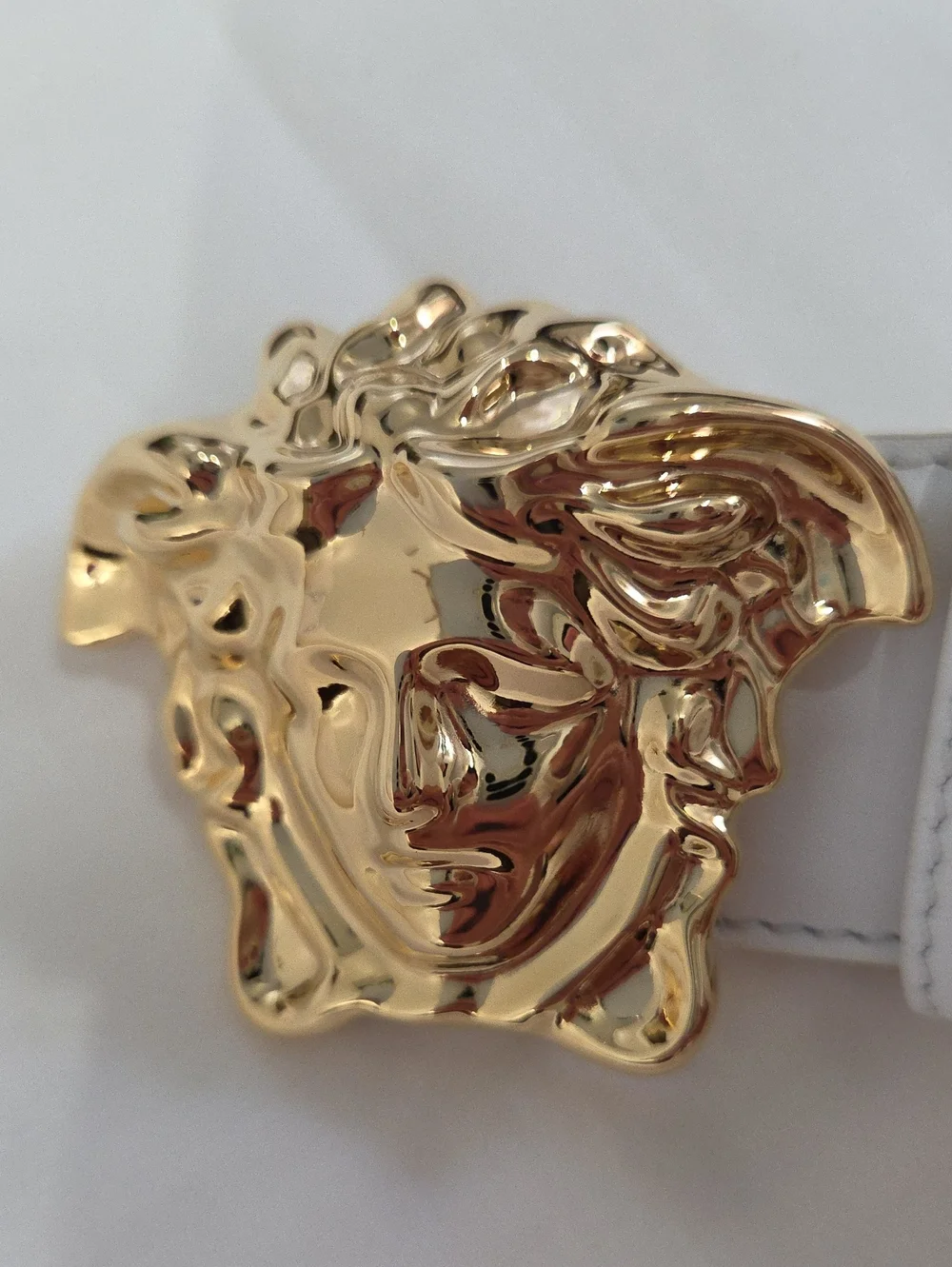 Versace White Leather Belt with Gold 3D Medusa Buckle